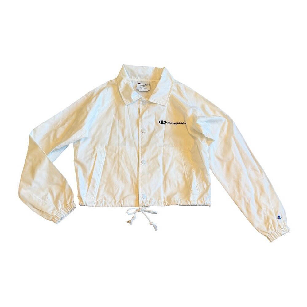 Champion White Coaches Jacket Zip-Down Windbreaker Logo Classic Size XS NWT